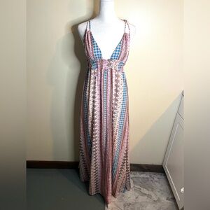 Lulus Boho Maxin’ Relaxin’ Pink and Blue Patterned Maxi Dress